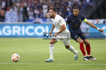 2023-06-19 - George Baldock of Greece, Kylian Mbappe of France during the UEFA Euro 2024, European Qualifiers, Group B, football match between France and Greece on June 19, 2023 at Stade de France in Saint-Denis, France - FOOTBALL - EURO 2024 - QUALIFYING - FRANCE V GREECE - UEFA EUROPEAN - SOCCER