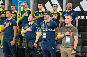 2023-09-12 - Ukraine’s Head Coach Serhij Rebrov lined up for the national anthems ceremony - UEFA EURO 2024 - EUROPEAN QUALIFIERS - ITALY VS UKRAINE - UEFA EUROPEAN - SOCCER