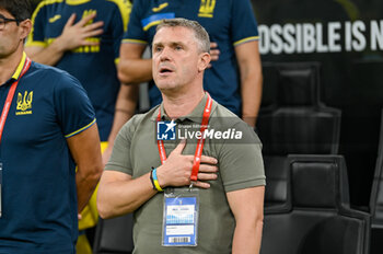 2023-09-12 - Ukraine’s Head Coach Serhij Rebrov lined up for the national anthems ceremony - UEFA EURO 2024 - EUROPEAN QUALIFIERS - ITALY VS UKRAINE - UEFA EUROPEAN - SOCCER