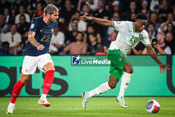 2023-09-07 - Theo HERNANDEZ of France and Chiedozie OGBENE of Ireland during the UEFA Euro 2024, European Qualifiers Group B football match between France and Republic of Ireland on September 7, 2023 at Parc des Princes stadium in Paris, France - FOOTBALL - EURO 2024 - QUALIFYING - FRANCE V REPUBLIC OF IRELAND - UEFA EUROPEAN - SOCCER