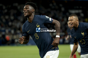 2023-09-07 - Aurelien Tchouameni of France celebrates his goal with Kylian Mbappe during the UEFA Euro 2024, European Qualifiers Group B football match between France and Republic of Ireland on September 7, 2023 at Parc des Princes stadium in Paris, France - FOOTBALL - EURO 2024 - QUALIFYING - FRANCE V REPUBLIC OF IRELAND - UEFA EUROPEAN - SOCCER