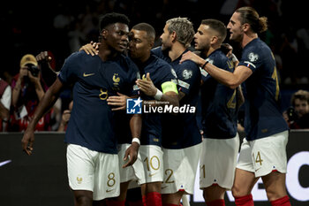 2023-09-07 - Aurelien Tchouameni of France celebrates his goal with Kylian Mbappe, Theo Hernandez, Lucas Hernandez, Adrien Rabiot during the UEFA Euro 2024, European Qualifiers Group B football match between France and Republic of Ireland on September 7, 2023 at Parc des Princes stadium in Paris, France - FOOTBALL - EURO 2024 - QUALIFYING - FRANCE V REPUBLIC OF IRELAND - UEFA EUROPEAN - SOCCER