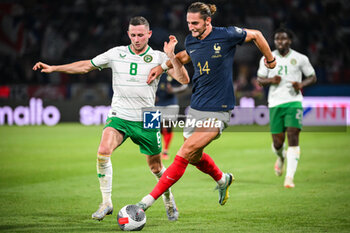 2023-09-07 - Alan BROWNE of Ireland and Adrien RABIOT of France during the UEFA Euro 2024, European Qualifiers Group B football match between France and Republic of Ireland on September 7, 2023 at Parc des Princes stadium in Paris, France - FOOTBALL - EURO 2024 - QUALIFYING - FRANCE V REPUBLIC OF IRELAND - UEFA EUROPEAN - SOCCER