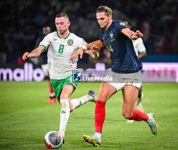 2023-09-07 - Alan BROWNE of Ireland and Adrien RABIOT of France during the UEFA Euro 2024, European Qualifiers Group B football match between France and Republic of Ireland on September 7, 2023 at Parc des Princes stadium in Paris, France - FOOTBALL - EURO 2024 - QUALIFYING - FRANCE V REPUBLIC OF IRELAND - UEFA EUROPEAN - SOCCER