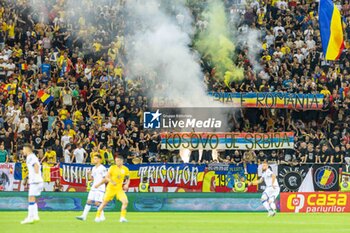 2023-09-12 - Message of the Romanian fans shown during the UEFA Euro 2024, European Qualifiers, Group I football match between Romania and Kosovo on September 12, 2023 at Arena Nationala in Bucharest, Romania - FOOTBALL - EURO 2024 - QUALIFYING - ROMANIA V KOSOVO - UEFA EUROPEAN - SOCCER