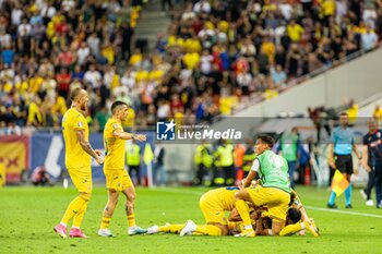 2023-09-13 - Romania celebrating their second goal during the UEFA Euro 2024, European Qualifiers, Group I football match between Romania and Kosovo on September 12, 2023 at Arena Nationala in Bucharest, Romania - FOOTBALL - EURO 2024 - QUALIFYING - ROMANIA V KOSOVO - UEFA EUROPEAN - SOCCER
