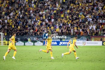 2023-09-13 - Valentin Mihaila of Romania celebrates after he scores his team's second goal to make the score during the UEFA Euro 2024, European Qualifiers, Group I football match between Romania and Kosovo on September 12, 2023 at Arena Nationala in Bucharest, Romania - FOOTBALL - EURO 2024 - QUALIFYING - ROMANIA V KOSOVO - UEFA EUROPEAN - SOCCER