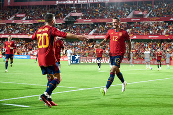 2023-09-12 - Joselu of Spain celebrates his goal during the UEFA EURO 2024 European qualifier match between Spain and Cyprus at Los Carmenes stadium on September 12, 2023, in Granada, Spain. Photo Joaquin Corchero / SpainDppi / DPPI - FOOTBALL - EURO 2024 - QUALIFYING - SPAIN V CYPRUS - UEFA EUROPEAN - SOCCER