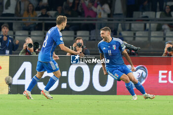 2023-10-14 - Domenico Berardi of Italy celebrates after scoring a goal - UEFA EURO 2024 QUALIFIERS - ITALY VS MALTA - UEFA EUROPEAN - SOCCER
