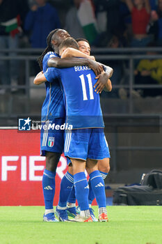2023-10-14 - Domenico Berardi of Italy celebrates after scoring a goal with teammates - UEFA EURO 2024 QUALIFIERS - ITALY VS MALTA - UEFA EUROPEAN - SOCCER