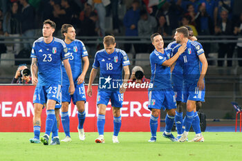 2023-10-14 - Domenico Berardi of Italy celebrates after scoring a goal with teammates - UEFA EURO 2024 QUALIFIERS - ITALY VS MALTA - UEFA EUROPEAN - SOCCER