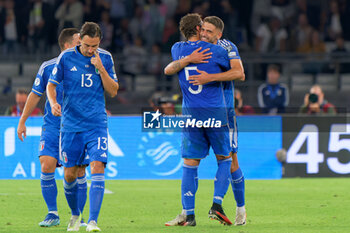 2023-10-14 - Domenico Berardi of Italy celebrates after scoring a goal with Manuel Locatelli of Italy - UEFA EURO 2024 QUALIFIERS - ITALY VS MALTA - UEFA EUROPEAN - SOCCER