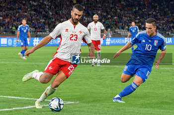 2023-10-14 - Ferdinando Apap of Malta and Giacomo Raspadori of Italy - UEFA EURO 2024 QUALIFIERS - ITALY VS MALTA - UEFA EUROPEAN - SOCCER