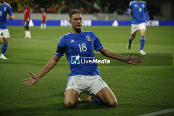 2023-10-17 - Francesco Pio Esposito of Italy  celebrates after scoring during Italy U21  vs Norway U21, 3° match of European Qualifiers 2025 group A, game at GNerone Claudio Druso in Bolzano - Bolzen (BZ), Italy, on October 17, 2023. - 2025 UEFA EURO UNDER 21 QUALIFIERS - ITALY VS NORWAY - UEFA EUROPEAN - SOCCER