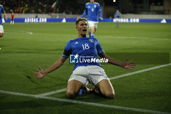 2023-10-17 - Francesco Pio Esposito of Italy  celebrates after scoring during Italy U21  vs Norway U21, 3° match of European Qualifiers 2025 group A, game at GNerone Claudio Druso in Bolzano - Bolzen (BZ), Italy, on October 17, 2023. - 2025 UEFA EURO UNDER 21 QUALIFIERS - ITALY VS NORWAY - UEFA EUROPEAN - SOCCER