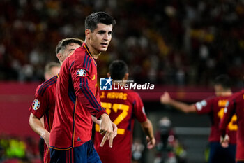 2023-10-12 - Alvaro Morata of Spain celebrates a goal 1-0 during the UEFA EURO 2024, European Qualifiers Group A football match between Spain and Scotland on October 12, 2023 at La Cartuja stadium in Sevilla, Spain - FOOTBALL - EURO 2024 - QUALIFYING - SPAIN V SCOTLAND - UEFA EUROPEAN - SOCCER
