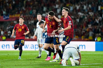 2023-10-12 - Oihan Sancet of Spain celebrates a goal 2-0 during the UEFA EURO 2024, European Qualifiers Group A football match between Spain and Scotland on October 12, 2023 at La Cartuja stadium in Sevilla, Spain - FOOTBALL - EURO 2024 - QUALIFYING - SPAIN V SCOTLAND - UEFA EUROPEAN - SOCCER