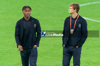 2023-10-13 - BARI, ITALY - OCTOBER 13: Destiny Udogie and Giorgio Scalvini of Italy during pitch inspection at Stadio San Nicola on October 13, 2023 in Bari, Italy. - PRESS CONFERENCE ITALY - UEFA EUROPEAN - SOCCER