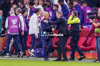 2023-10-13 - Head-Coach Ronald Koeman of the Netherlands congratulates Head-Coach Didier Deschamps of France during the UEFA Euro 2024, Qualifiers Group B football match between Netherlands and France on October 13, 2023 at Johan Cruijff ArenA in Amsterdam, Netherlands - FOOTBALL - EURO 2024 - QUALIFYING - NETHERLANDS V FRANCE - UEFA EUROPEAN - SOCCER