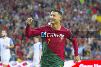 2023-10-13 - Cristiano Ronaldo of Portugal celebrating his goal during the UEFA Euro 2024, European Qualifiers, Group J, football match between Portugal and Slovakia on October 13, 2023 at Estadio do Dragao in Porto, Portugal - FOOTBALL - EURO 2024 - QUALIFYING - PORTUGAL V SLOVAKIA - UEFA EUROPEAN - SOCCER