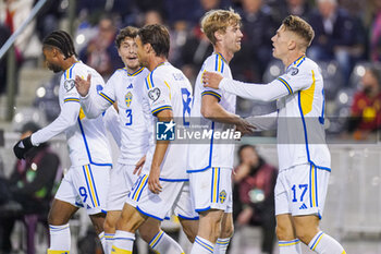 2023-10-16 - Viktor Gyokeres of Sweden, players of Sweden celebrate the first goal during the UEFA Euro 2024, Qualifiers Group F football match between Belgium and Sweden on October 16, 2023 at King Baudouin Stadium in Brussels, Belgium - FOOTBALL - EURO 2024 - QUALIFYING - BELGIUM V SWEDEN - UEFA EUROPEAN - SOCCER