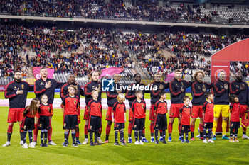 2023-10-16 - Players of Belgium during the national anthem during the UEFA Euro 2024, Qualifiers Group F football match between Belgium and Sweden on October 16, 2023 at King Baudouin Stadium in Brussels, Belgium - FOOTBALL - EURO 2024 - QUALIFYING - BELGIUM V SWEDEN - UEFA EUROPEAN - SOCCER