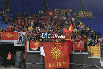 2023-11-17 - Supporters of North Macedonia during the Day 9 of UEFA EURO 2024 European qualifier, Group C, match between Italy and North Macedonia, 17 November 2023 at the Olympic Stadium in Rome, Italy. - ITALY VS NORTH MACEDONIA - UEFA EUROPEAN - SOCCER