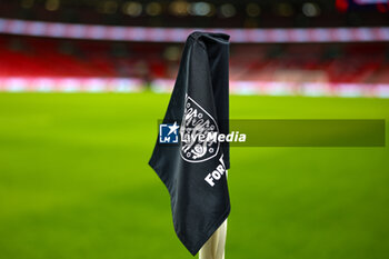 2023-11-17 - Black Corner flag as a mark of respect for Sir Bobby Charlton during the UEFA Euro 2024, qualifiers Group C football match between England and Malta on 17 November 2023 at Wembley Stadium in London, England - FOOTBALL - EURO 2024 - QUALIFYING - ENGLAND V MALTA - UEFA EUROPEAN - SOCCER