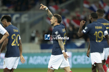 2023-11-18 - Jonathan Clauss of France celebrates his goal during the UEFA Euro 2024, Qualifiers, Group B football match between France and Gibraltar on November 18, 2023 at Allianz Riviera stadium in Nice, France - FOOTBALL - EURO 2024 - QUALIFYING - FRANCE V GIBRALTAR - UEFA EUROPEAN - SOCCER