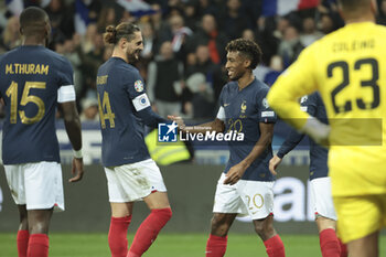2023-11-18 - Kingsley Coman of France celebrates his goal with Adrien Rabiot (left) during the UEFA Euro 2024, Qualifiers, Group B football match between France and Gibraltar on November 18, 2023 at Allianz Riviera stadium in Nice, France - FOOTBALL - EURO 2024 - QUALIFYING - FRANCE V GIBRALTAR - UEFA EUROPEAN - SOCCER