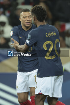 2023-11-18 - Kingsley Coman of France celebrates his goal with Kylian Mbappe during the UEFA Euro 2024, Qualifiers, Group B football match between France and Gibraltar on November 18, 2023 at Allianz Riviera stadium in Nice, France - FOOTBALL - EURO 2024 - QUALIFYING - FRANCE V GIBRALTAR - UEFA EUROPEAN - SOCCER