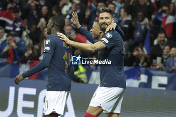 2023-11-18 - Olivier Giroud of France celebrates his second goal with Kylian Mbappe (left) during the UEFA Euro 2024, Qualifiers, Group B football match between France and Gibraltar on November 18, 2023 at Allianz Riviera stadium in Nice, France - FOOTBALL - EURO 2024 - QUALIFYING - FRANCE V GIBRALTAR - UEFA EUROPEAN - SOCCER