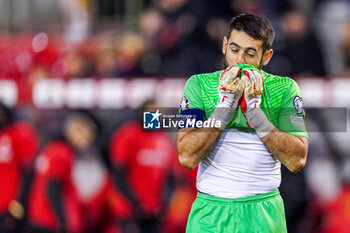 2023-11-19 - Goalkeeper Shakhrudin Magomedaliyev of Azerbaijan looks dejected after defeat during the UEFA Euro 2024, Qualifiers Group F football match between Belgium and Azerbaijan on November 19, 2023 at King Baudouin Stadium in Brussels, Belgium - FOOTBALL - EURO 2024 - QUALIFYING - BELGIUM V AZERBAIJAN - UEFA EUROPEAN - SOCCER