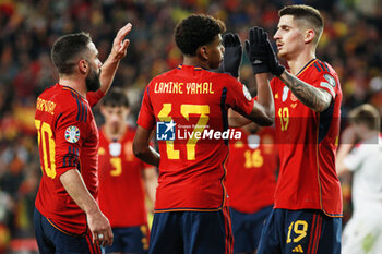 2023-11-19 - Players of Spain celebrate an own goal scored by Luka Lochoshvili of Georgia 3-1 during the UEFA EURO 2024, Qualifiers Group A football match between Spain and Georgia on November 19, 2023 at Jose Zorrilla Stadium in Valladolid, Spain - FOOTBALL - EURO 2024 - QUALIFYING - SPAIN V GEORGIA - UEFA EUROPEAN - SOCCER