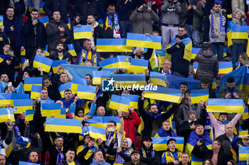 2023-11-20 - Fans and Supporters of Ukraine during the UEFA Euro 2024, Qualifiers Group C football match between Ukraine and Italy on November 20, 2023 at BayArena in Leverkusen, Germany - FOOTBALL - EURO 2024 - QUALIFYING - UKRAINE V ITALY - UEFA EUROPEAN - SOCCER