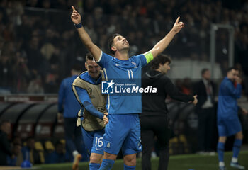 2023-11-21 - Tasos Bakasetas of Greece celebrates his goal during the UEFA Euro 2024, Qualifiers, Group B football match between Greece and France on November 21, 2023 at OPAP Arena in Athens, Greece - FOOTBALL - EURO 2024 - QUALIFYING - GREECE V FRANCE - UEFA EUROPEAN - SOCCER