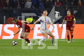 2023-03-21 - Emilie Bosshard Haavi of A.S. Roma and Fridolina Rolfö of FC Barcelona during the Quarter-finals, 1st leg UEFA Women's Champions League between A.S. Roma and FC Barcelona on March 21, 2023 at the Stadio Olimpico in Rome. - AS ROMA VS FC BARCELONA - UEFA CHAMPIONS LEAGUE WOMEN - SOCCER