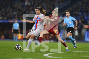 2023-03-21 - Patri Guijarro of FC Barcelona and Giada Greggi of AS Roma Women during the Quarter-finals, 1st leg UEFA Women's Champions League between A.S. Roma and FC Barcelona on March 21, 2023 at the Stadio Olimpico in Rome. - AS ROMA VS FC BARCELONA - UEFA CHAMPIONS LEAGUE WOMEN - SOCCER