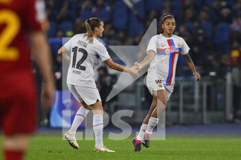 2023-03-21 - Patri Guijarro of FC Barcelona and Geyse of FC Barcelona during the Quarter-finals, 1st leg UEFA Women's Champions League between A.S. Roma and FC Barcelona on March 21, 2023 at the Stadio Olimpico in Rome. - AS ROMA VS FC BARCELONA - UEFA CHAMPIONS LEAGUE WOMEN - SOCCER