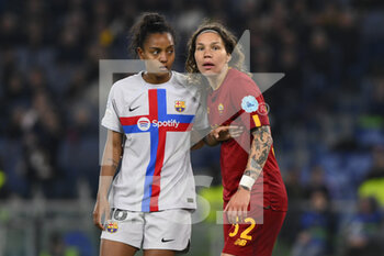 2023-03-21 - Geyse of FC Barcelona and Elena Linari of AS Roma Women during the Quarter-finals, 1st leg UEFA Women's Champions League between A.S. Roma and FC Barcelona on March 21, 2023 at the Stadio Olimpico in Rome. - AS ROMA VS FC BARCELONA - UEFA CHAMPIONS LEAGUE WOMEN - SOCCER