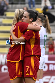 2023-10-18 - Evelyne Viens of A.S. Roma Women celebrates after scoring 0-1 during the Round 2, second leg of the UEFA Women's Champions League between F.C. Vorskla vs A.S. Roma, 18 October 2023 at the Stadio Tre Fontane in Rome, Italy. - AS ROMA VS FC VORSKLA - UEFA CHAMPIONS LEAGUE WOMEN - SOCCER