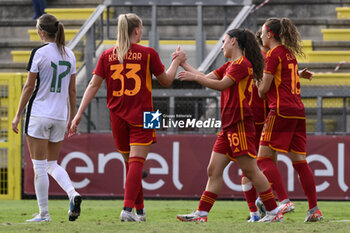 2023-10-18 - Benedetta Glionna of A.S. Roma Women celebrates after scoring 1-6 during the Round 2, second leg of the UEFA Women's Champions League between F.C. Vorskla vs A.S. Roma, 18 October 2023 at the Stadio Tre Fontane in Rome, Italy. - AS ROMA VS FC VORSKLA - UEFA CHAMPIONS LEAGUE WOMEN - SOCCER
