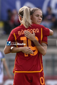 2023-10-18 - Barbara Latorre and Manuela Giugliano of A.S. Roma Women celebrates after scoring 1-2 during the Round 2, second leg of the UEFA Women's Champions League between F.C. Vorskla vs A.S. Roma, 18 October 2023 at the Stadio Tre Fontane in Rome, Italy. - AS ROMA VS FC VORSKLA - UEFA CHAMPIONS LEAGUE WOMEN - SOCCER