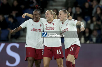 2023-10-18 - Lisa Naalsund of Manchester United celebrates her goal between Melvine Malard and Leah Galton of Manchester United during the UEFA Women's Champions League, Round 2, 2nd leg football match between Paris Saint-Germain and Manchester United on October 18, 2023 at Parc des Princes stadium in Paris, France - FOOTBALL - WOMEN'S CHAMPIONS LEAGUE - PARIS SG V MANCHESTER UNITED - UEFA CHAMPIONS LEAGUE WOMEN - SOCCER