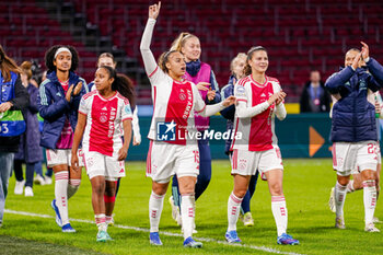 2023-11-15 - AFC Ajax celebrates at full time during the UEFA Women's Champions League, Group C football match between AFC Ajax and Paris Saint-Germain on November 15, 2023 at the Johan Cruijff ArenA in Amsterdam, Netherlands - FOOTBALL - WOMEN'S CHAMPIONS LEAGUE - AJAX V PARIS SG - UEFA CHAMPIONS LEAGUE WOMEN - SOCCER