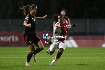 2023-11-23 - Emilie Haavi of A.S. Roma Women and Ashleigh Weerden of A.F.C. Ajax during the Round 2, day 2 Group C of the UEFA Women's Champions League between F.C. Vorskla vs A.S. Roma, 23 November 2023 at the Stadio Tre Fontane in Rome, Italy. - ROMA WOMEN VS AJAX WOMEN - UEFA CHAMPIONS LEAGUE WOMEN - SOCCER
