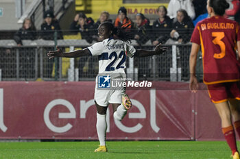2023-12-20 - Tabitha Chawinga of Paris Saint-Germain celebrates after scoring the goal 0-1 during the UEFA Women’s Champions League 2023/24 group stage group C match between  AS Roma vs Paris Saint Germain FC at the Tre Fontane stadium Rome on 20 December 2023. - ROMA VS PARIS SAINT-GERMAIN - UEFA CHAMPIONS LEAGUE WOMEN - SOCCER