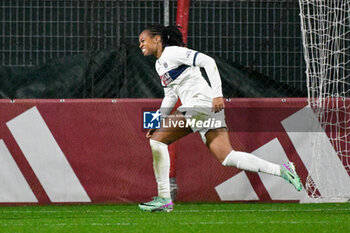 2023-12-20 - Marie-Antoinette Katoto of Paris Saint-Germain celebrates after scoring the goal 0-2 during the UEFA Women’s Champions League 2023/24 group stage group C match between  AS Roma vs Paris Saint Germain FC at the Tre Fontane stadium Rome on 20 December 2023. - ROMA VS PARIS SAINT-GERMAIN - UEFA CHAMPIONS LEAGUE WOMEN - SOCCER