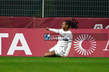 2023-12-20 - Marie-Antoinette Katoto of Paris Saint-Germain celebrates after scoring the goal 0-2 during the UEFA Women’s Champions League 2023/24 group stage group C match between  AS Roma vs Paris Saint Germain FC at the Tre Fontane stadium Rome on 20 December 2023. - ROMA VS PARIS SAINT-GERMAIN - UEFA CHAMPIONS LEAGUE WOMEN - SOCCER