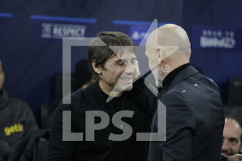 2023-02-14 - Antonio Conte manager of Tottenham Hotspur and Stefano Pioli, Manager of AC Milan during the Uefa Champions League, football game between Ac Milan and Tottenham Hotspur on 14 February 2023 at San Siro Stadium, Milan, Italy. Photo Ndrerim Kaceli - AC MILAN VS TOTTENHAM HOTSPUR - UEFA CHAMPIONS LEAGUE - SOCCER